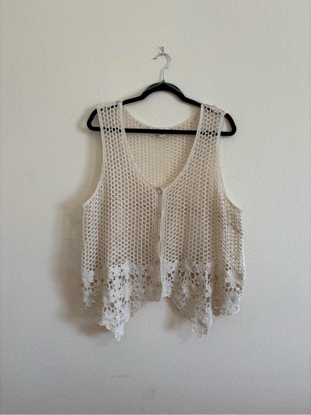 Cato Cream Crochet Open-Weave Tank Top